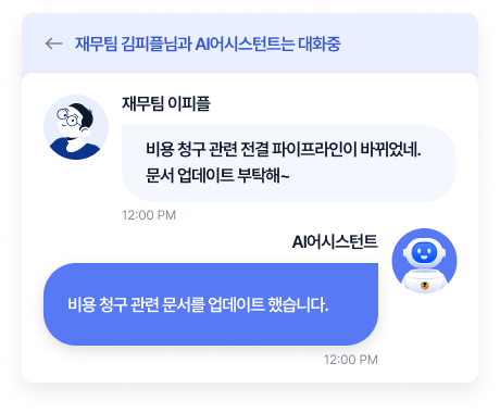 재무팀 김피플 직원과 하이펜(HI FENN)의 대화